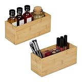 Relaxdays Aufbewahrungsbox Bambus, 2er Set, Ordnungsbox ohne Deckel, HBT: 9,5x23x9 cm, Bambusbox Küche, Bad, Büro, Natur, Hellbraun