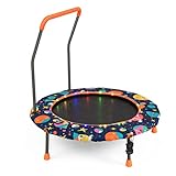 KOMFOTTEU Kindertrampolin, Ø 92 cm Mini Trampolin mit LED-Lichtern, Gartentrampolin mit Griff & Sicherheitsmatte, Trampolin für Kinder von 3-6 Jahren