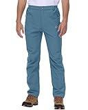 Rdruko Wasserdichte Softshellhose für Herren, Thermo-Fleece-gefüttert, lässig, Winter, warm, Outdoor, Arbeit, Angeln, Wandern, Skihose mit mehreren Reißverschlusstaschen, grau/blau, 48