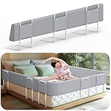 Kuro-sagol Bettgitter für Kinder – Rausfallschutz und Bettkantenschutz für Babybett und Kinderbett, Höhenverstellbar 40-60 cm, Sicherheitsgeländer mit Seitenschutz, Tragbar (Grau x 180cm)
