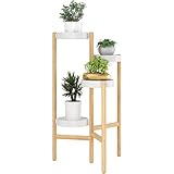 UUE Blumenständer, Holz 4 Ebenen Pflanzenregal rund, 78cm Höhe, 18 cm breite PP-Schale, Pflanzenständer, Blumenbank für Mehrere Pflanzen, Balkon, Wohnzimmer, Korridor, Hof, Büro