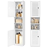 OUDIE Hoher Badezimmer-Aufbewahrungsschrank, freistehender Vitrine, schmaler Aufbewahrungsschrank, Möbel-Organizer für Büro, Wohnzimmer, Küche, Eingangsbereich, Toilettenpapier, Weiß