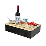 Livingstone Bambus Sofa Snacktablett Snacktablett mit 2 Getränkehaltern 4 Abschnitten Abnehmbare Fächer für Getränke, Snacks, Fernbedienungen und Smartphone Inklusive Zwei Edelstahl-Trinkhalmen und