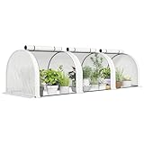 Outsunny Mini Gartengewächshaus Mini-Tunnel Tomatengewächshaus 3 x 1 x 0,8 m Stahl PE High Density 140 g/m² Anti-UV 3 Türen mit Reißverschluss aufrollbar weiß