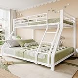 NovaFurnish Etagenbett, 90x200cm+140x200 cm, Geländer, Stufe, EN747 Zertifiziert, ohne Matratze, Metall, Weiß