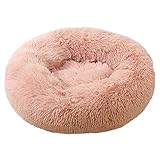 Hundebett Haustier Hundebett Weiche Lange Plüsch Zwinger Runde Flauschige Katzenmatte Sofa Haus Bequemes Schlafkissen Haustierbett (Farbe: Leder Rosa, Größe: 60 cm)