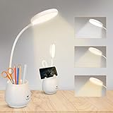 URAQT Schreibtischlampe, LED Tischlampe mit Touch-Schalter und Stifthalter, Dimmbare Augenschutz Leselampe, USB Wiederaufladbare Dimmbare Nachttischlampe für Lesen Studieren