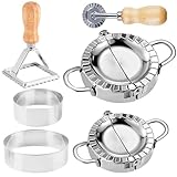 6 teiliges Ravioli Dumpling Former Set, GOMETY Edelstahl Teigtaschenformer mit Ravioli Ausstecher und Teigrädchen, Knödelmaschine mit Holzgriff für Dumpling Ravioli machen