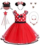 Prinzessinnen Kostüm für Mädchen, Prinzessin Kleid Mädchen, Gepunktet Kleid Kleinkind mit Mausohren Tasche, Stirnband und Halskette, Kostüm für Kleinkinder Geburtstag Cosplay Karneval Kostüm (120)
