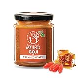 Polyfloraler Bio-Honig Goji-Creme – Cremiger Aufstrich, 80% Honig, 15% Goji-Beeren, mit Sanddornfrucht, Angenehmer Geschmack, Ideal zu Käse, Toast & Müsli – von Melinis