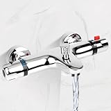 Badewannenarmatur mit Thermostat,2 Auslässen Duscharmatur Aufputz Thermostat Dusche mit 38°C Sicherheitstaste,Chrom Mischbatterie Brausethermostat zur Regelung der Warm- und Kalttemperatur (20°-50°C)