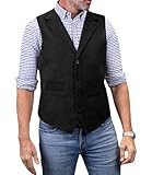 Solove-Suit Herren Klassisches Fischgrätenmuster Anzug Weste Notch Revers Slim Fit Weste für Hochzeit Groomsmen（Black，L