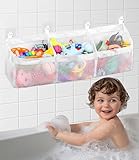 Bixury Badewannenspielzeug Aufbewahrungstasche Badewanne Spielzeugnetz Badewannenspielzeug hängeorganizer Tasche 67 × 14 × 20 cm Aufbewahrung und Sortierung mit 4 Selbstklebend Haken