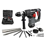 Practixx SDS-Plus Bohrhammer PX-BH-7V | 7 Joule Schlagkraft | 1500W Bohrmaschine | 6 variable Geschwindigkeiten 0-920 U/min | 4250BPM | 3m Kabel & 32mm Bohrleistung | mit Koffer, Bohrer & Adapter