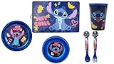 Stitch Kindergeschirr-Set, 5-teilig, Tischdecke, Teller, Schüssel, Besteck und Becher, 260 ml, BPA-frei