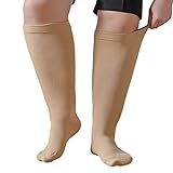 PUTUO Damen Dicke Waden Kompressionsstrümpfe: Herren Kompressionssocken übergröße Stützstrümpfe Männer Kompressionssocken Frauen Thrombosestrümpfe für Sport Flug Beige 2XL 1 Paar
