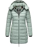 MARIKOO Damen Langer Wintermantel Warmer Steppmantel mit Abnehmbarer Kapuze Abendsternchen Smokey Mint Gr. L
