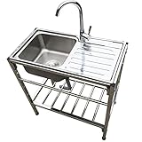 YHQYCGS Freistehende tragbare Spüle mit Ständer und Wasserhahn,Easy to Clean，für Outdoor,Hinterhof, Küche,Restaurant,Garage,Garten,Bar. (Size : Single Layer)