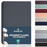 BARBONS Spannbettlaken 180x200cm - 100% Baumwolle Spannbetttuch Oeko-TEX Zertifiziert Bettlaken Jersey Bettwaren und Bettbezug für Boxspringbett und Dicke Matratzen bis 27 cm - Dunkelgrau 180 x 200