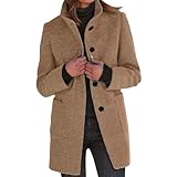 Wollmantel Damen Winter Mantel Lang Wintermantel Elegante Damenmantel Casual Tweed Übergangsjacke Einfarbig Freizeitjacke Stehkragen Jacke Mit Knöpfen Winterjacke Frauen Mit Taschen Wolljacke