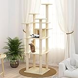 ANGYANG Kratzbaum mit Sisal-Kratzsäule, Katzenkratzbaum, Kletterwand, Kratzbäume Für Katzen, Kratzstamm, Kratzbaum Deckenspanner,n Creme 171 cm