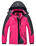 YSENTO Damen Winterjacke Wasserdicht Skijacke Outdoor Softshelljacke Warm Fleecejacke Funktionsjacke mit Abnehmbarer Kapuze(Rose,XL)