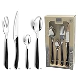 Amefa ECLAT Besteck Set NATURE Schwarz Holz Essbesteck 24-teilig für 6 Personen Edelstahl rostfrei Kunststoff-Griffschalen in Holzoptik spülmaschinenfest Besteck Set 6 Personen