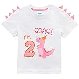 2. Baby Geburtstag Shirt Dinosaurier T-Shirt Mädchen Kurzarm Geschenk 2 Jahr Tshirt 100% Baumwolle T-Rex Tee Weiß Top Tee für Infant Girl