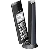 Panasonic KX-TGK220GM Design-Schnurlostelefon mit Anrufbeantworter, Station & Hörer, Freisprecheinrichtung, weißes LCD, Blockierung störender Anrufe, Hörer-Magnet, matt-schwarz
