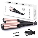 [19/25/28/32mm] Welleneisen für Haare - janelove 4-in-1 Lockenstab für Beach waves/Natürlich Wellen/Wasserwellen/Mermaid Waves, 160°C bis 210°C Kreppeisen für die haare mit Handschuhe und Clips - Gold
