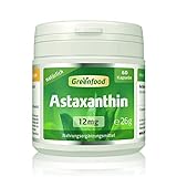 Greenfood Astaxanthin, 12 mg, hochdosiert, 60 Kapseln - natürliches starkes Carotinoid, ohne künstliche Zusätze, ohne Gentechnik.