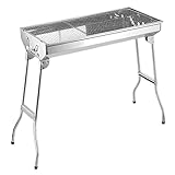PHENOFICE 1 Stück Tragbarer Edelstahl Holzkohlegrill Zusammenklappbar Ideal Für Den Garten Balkon Oder Camping Mit Robustem Grillständer Und Praktischen Grillplatten