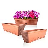 BigDean 3X Blumenkasten Balkon mit Untersetzer - Terracotta 50 cm Balkonkasten Pflanzkasten Blumenkasten mit Wasserspeicher für Innen- & Außenbereich geeignet - Made in Europe
