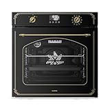 Klarstein Victoria Pyro Einbaubackofen 60 cm – 76L, Pyrolyse, 11 Funktionen, Retro Design, Energieklasse A, Timer, Einbau Backofen ohne Kochfeld, Vierfachverglasung, Emaille-Innenraum, Schwarz