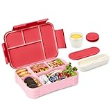 XJIANFU Brotdose Kinder mit Fächern,1200ml Auslaufsichere Bento-Box, Kinder-Lunchbox,Auslaufsicher Fächern,Jausenbox Brotbox für,Mädchen & Jungen,Mikrowelle/spülmaschinenfest (Pink)