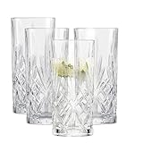 SCHOTT ZWIESEL Longdrinkglas Show (4er-Set), anmutiges Trinkglas für Longdrinks mit Relieff, spülmaschinenfeste Kristallgläser (Art.-Nr. 121878), Kristall