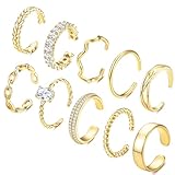 Adramata 10Pcs Ringe Frauen Gold Verstellbare Ringe Set 14 Karat Vergoldet Daumenring Fingerring Einfacher Bandring Stapelbare Offene Ringe Damen Gold Silber Ring für Damen Mädchen