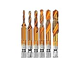 6pcs Kombi Bohrer Gewindebohrer teiliges Titan-Kombinationsbohrer-Set, HSS Bit-Set, 3-in-1 Bohrbohrer-Bit-Set, Gewindebohrer mit 1/4-Zoll-Sechskantschaft . M3-M10 (langer Griff)