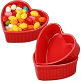 Herzförmige Auflaufförmchen aus Keramik, 170 ml, ofenfest, Crème Brûlée-Gerichte, kleine Auflaufförmchen für Küche, Party, Snack, Servieren, Dip-Sauce, Gewürze, Rot, 3 Stück