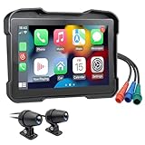 Kissmii Tragbare 5-DVR-Dashcam für Motorräder, Kabelloses CarPlay, Android Auto-Bildschirm, GPS-Navigation, Wasserdichter Monitor