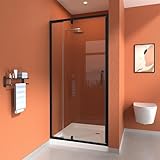T Triple Maple Dreh-Duschtür, 80-90cm B x 185cm H Pendeltür Dusche 6mm EN12150 Easy Clean Nano Glas Mit Sicherheitsglasfolie, Schwingtür Dusche, Duschwand mit schwarzem Rahmen