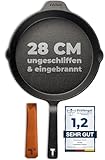 TECOR Gusseisenpfanne Induktion 28 cm ungeschliffen, universell, natürlich - Langlebige Pfanne Gusseisen Induktion - Antihaft Gusspfanne Induktion 28 cm einfach top Qualität - Cast iron pan induction