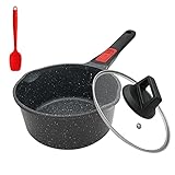 Bobikuke Stielkasserolle 18 cm mit Deckel Kochtopf Antihaft Pfanne, 2L Milchtopf mit Ausgießer, mit Abnehmbarer Griff, Geeignet für alle Herdarten, Backofen und Spülmaschinenfest (Schwarz）