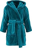 REDBEST Kinder-Bademantel Perris mit Kapuze Petrol Größe 146/152 - pures Kuschelvergnügen, samtweiche Qualität, schnell trocknend, mit Taschen, Gürtelschlaufen und Bindegürtel
