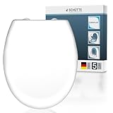 SCHÜTTE WC-Sitz mit Absenkautomatik | Abnehmbarer Klodeckel aus bruchsicherem Duroplast | DIY Montage mit Klebepads und Schablone| Toilettendeckel und Brille bis 200 kg belastbar | Weiß