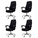 Asinfter 4 x Bürostuhlbezug, elastisch, siamesische Bürostuhl-Abdeckung, Drehstuhl, Computerstuhl-Schutzhülle, Schwarz