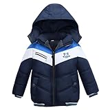 linboo Winterjacke Jungen Kinder Parka Jacke Gefüttert Winter Mantel mit Abnehmbarer Kapuze Dicke Steppjacke Baby Warme Outdoorjacke, Marine blau, 104-110(Etikettengröße: 110)