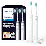 Philips Sonicare 3100 elektrische Zahnbürste, Schallzahnbürste, Andruckkontrolle und Timer, Weiß, Zweierpack, Modell HX3675/13