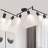 GeyouLux Deckenstrahler 6 Flammig Schwenkbar,Deckenlampe Schwarz Aluminium Deckenleuchte Acryl LED Deckenlampe Lang mit GU10 Fassung Deckenspot für Küche Schlafzimmer Wohnzimmer(Ohne Leuchtmittel)