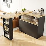 Kebnor Um 360° drehbare Essbar (Hauptkörper 90 x 45 x 100 cm), modernes, einfaches, multifunktionales, drehbares Sideboard mit Ablageflächen und Glas, geeignet für Küchen und Restaurants (schwarz)